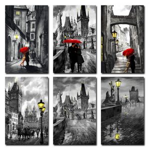 Lovers Canvas Wall Art Couple Kissing in Rain Artwork Romantic Painting for Living Room Bedroom Bathroom Wall Decor
