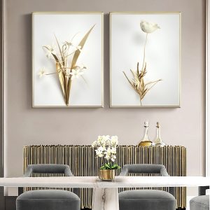 Luxury Golden Plant Leaves Canvas Painting Modern Style Minimalist Wall Art Aisle Living Room Pictures Unique Home Decoration