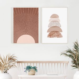 Mid Century Modern Wall Art Canvas Painting Abstract Geometric Sun Art Posters and Print Neutral Wall Pictures Boho Decoration