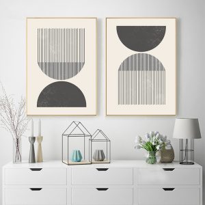 Mid Century Style Abstract Poster In Classic Geometric Shapes Painting Neutral Colors Canvas Prints Pictures Living Room Decor