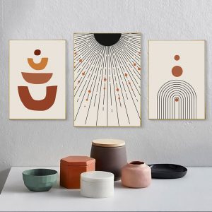Mid Century Wall Art Poster Sun Abstract Canvas Painting Minimalist Stripes Poster Geometric Wall Prints Living Room Home Decor