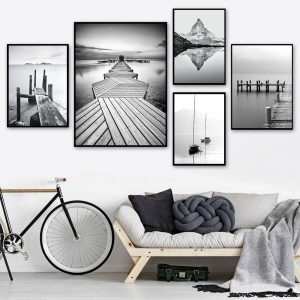Minimalist Painting Grey Bridge Black And White Wall Art Canvas Painting Nordic Poster Landscape Wall Pictures For Living Room