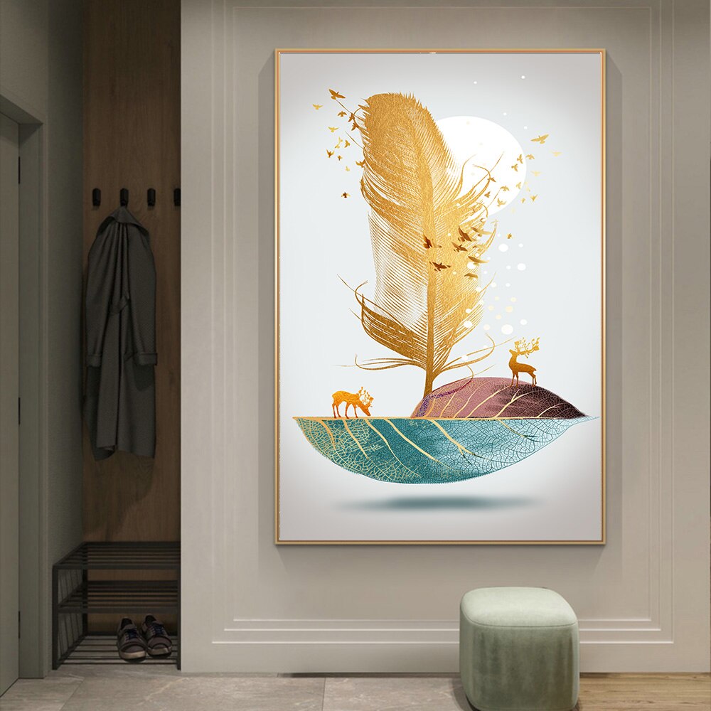 Modern-Abstract-Art-Golden-Feather-Deer-Green-Leaf-Canvas-Painting-Wall-Art-Pictures-for-Living-Room-1.jpg