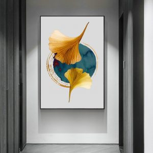 Modern Abstract Art Golden Leaves Minimalist Style Canvas Painting Wall Art Pictures for Living Room Home Decor (No Frame)