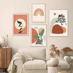 Modern Abstract Boho Style Leaves Geometric Canvas Painting Poster Print Wall Art Picture Bedroom Interior Home Decor NO FRAME