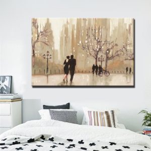 Modern Abstract Canvas Painting City Romantic Landscape Wall Art Poster Lovers Walks Prints On Canvas for Living Room Home Decor