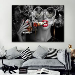 Modern Abstract Canvas Painting Creative Art Burning Money Smoking Clouds Wall Art Prints for Study Room Office and Home Decor