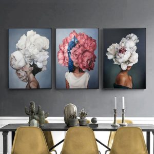 Modern Abstract Canvas Poster Flowers Woman bird wings art Print Poster Picture Wall Living Room Home Decor