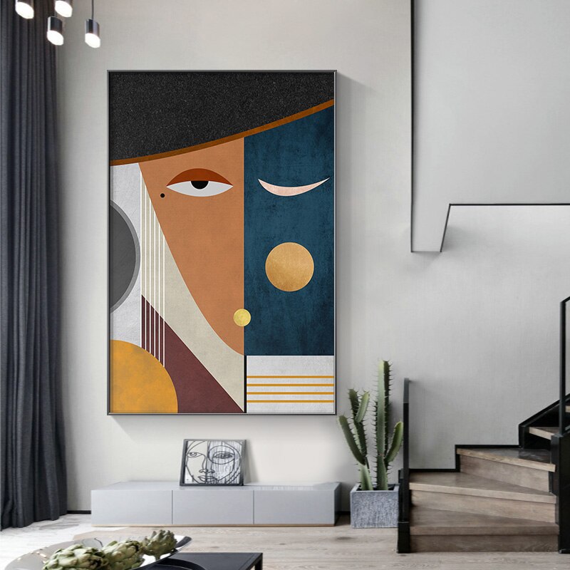 Modern Abstract Faces Geometric Canvas Painting Contemporary Wall Art Pictures Posters And Prints Living Room Home Decoration Nordic Decor - Contemporary Wall Decor Ideas For Living Room