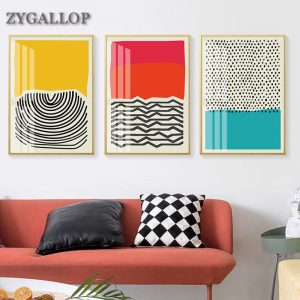Modern Abstract Geometric Wall Art Canvas Painting Red Blue Modular Pictures Gallery Living Room Wall Decor Poster and Prints