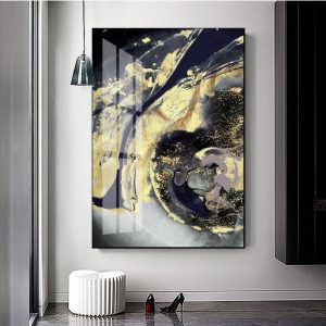 Modern Abstract Gold Foil Lines Black and White Canvas Art Paintings for Living Room Poster and Print Wall Poster Tableaux 5-56