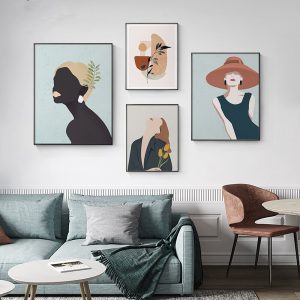 Modern Abstract Minimalist Women Pictures Canvas Painting Girl Posters and Prints Wall Art Pictures for Home Decor (No Frame)