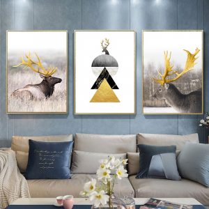 Modern Abstract Poster Geometric Pattern Antlers Stag Animal Wall Art Canvas Painting Nordic Picture Living Room Decoration