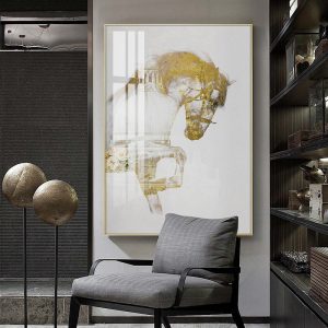 Modern Art Golden Horse Posters and Prints Animal Canvas Painting Wall Art Picture Room Porch Decorative Nordic Home Decoration