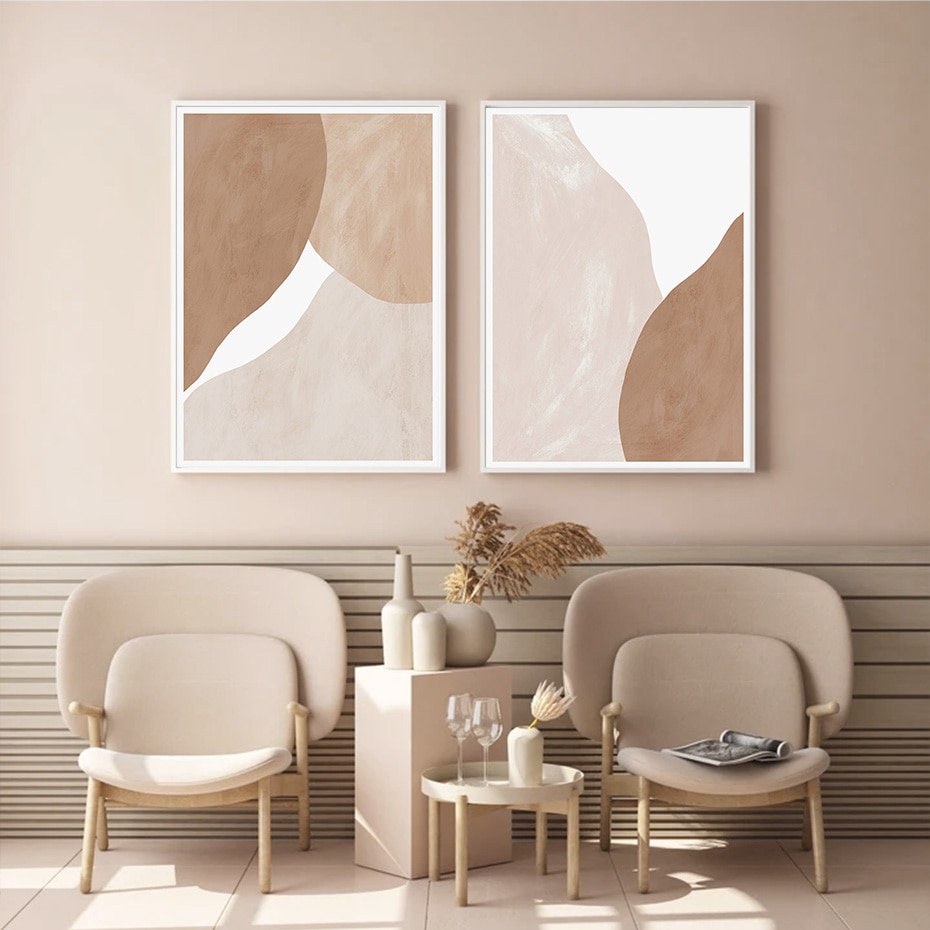 Modern Beige Brown Abstract Geometric Canvas Painting Wall Art Prints Poster Picture For Gallery Living Room Interior Home Decor Nordic Wall Decor