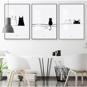 Modern Black White Cute Cat Birds And Avatar Posters Prints Canvas Painting Picture Decoration Home Aisle Wall Art Decoration