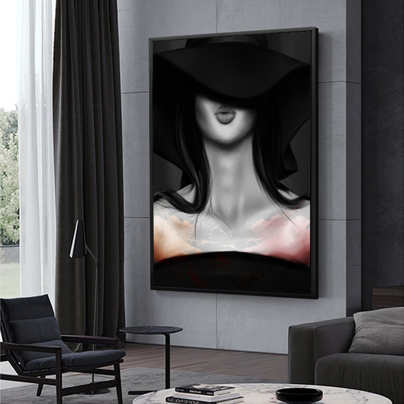 Canvas Wall Art Poster Red Lips Smoking Woman Canvas Painting Print Wall  Picture