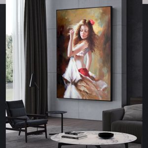 Modern Canvas Art Romantic Dancer Girl Playing The Violin Canva Painitng Wall Art Pictures for Living Room Home Decor (No Frame)