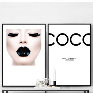 Modern Fashion Coco Canvas Sexy Girl's Black Lips Home Decoration Frameless Picture canvas wall art poster
