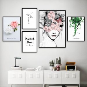 Modern Flower Leaf Girl Rose Wall Art Canvas Painting Quotes Posters And Prints Line Drawing Wall Pictures For Living Room Decor