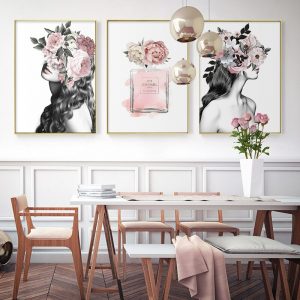 Modern Home Decoration Print Peony Flower Girl Perfume Wall Art Canvas Painting Modular Nordic Style Poster Living Room Picture