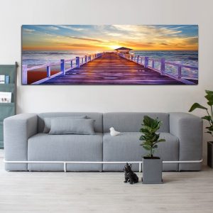 Modern Landscape Posters and Prints Bridge Sunset Ocean Wall Art Canvas Painting Wall Pictures for Living Room Home Decor Quadro