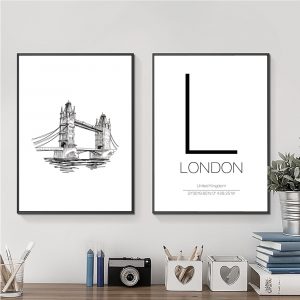 Modern Minimalist Canvas Print Painting Poster Of London Tower Bridge,Frameless Line Drawing Wall Picture For Home Decoration