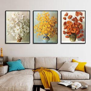 Modern Minimalist Potted Flower Poster Red Yellow Orange Flower Print Canvas Painting Home Wall Art Decoration Can Be Customized