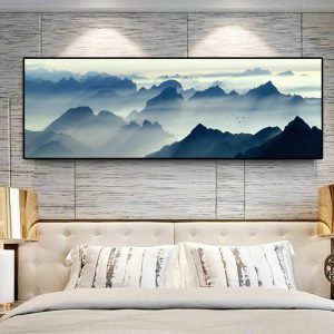 Modern New Chinese Wall Art Landscape Mountains Poster Picture Canvas Painting  Wall Art for Living Room Home Decor (No Frame)