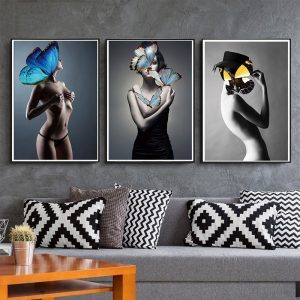 Modern Nordic Butterfly Sexy Nude Lady Posters Abstract Canvas Painting Wall Art Pictures Posters and Prints Living Room Decor