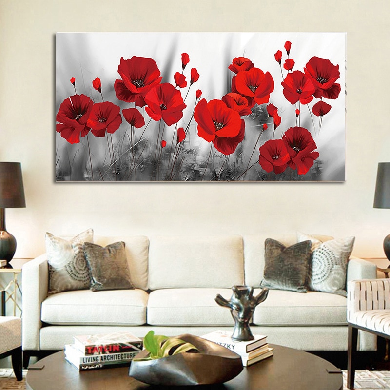 Modern Red Flowers Poster Print Wall Art Canvas Painting Poppies Flower Picture For Living Room Home Decor No Frame Cuadros Nordic Wall Decor