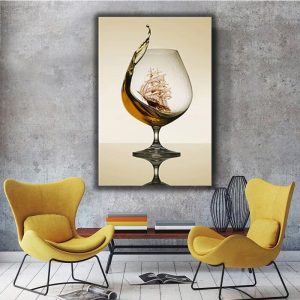 Modern Romantic Wine Glass With Sailboat Abstract Canvas Art Wall Picture For Gallery Dining Room Bar Home Decor Poster No Frame