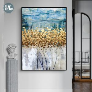 Modern Wall Art Canvas Painting Golden fortune tree Abstract Golden Art Poster Print Wall Picture for Living Room Porch Decor