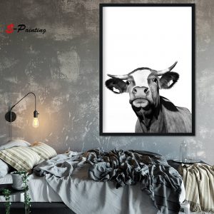 Modern Wall Art Painting Canvas Black and White Animal Wild Cow Photography Poster Farm House Decoration Picture