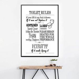 Modern and interesting bathroom rules logo poster printing wall art oil painting toilet humorous picture bathroom home decoratio
