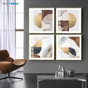 Modern style decorative painting geometric collage design canvas painting new abstract bedroom wall art poster luxury gold foil