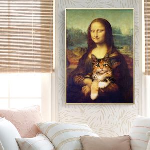 Mona Lisa And Cat Art Canvas Painting Poster And Print Wall Pictures For Bedroom Living Room Decorative Picture Home Wall Decor