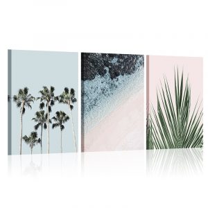 Mordern Seascape Pastel Wall Art Pink Style Nordic Palm Tree Wall Poster Blue and Pink Canvas Painting Modern Decoration Picture