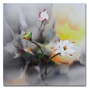 Muzagroo Art Hand Painted Lotus Paintings for Living Room Original Floral Wall Art Canvas Paintings for Living Room Home Decor