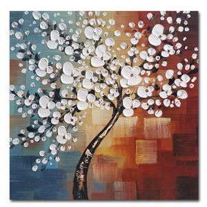Muzagroo Art Hand Painted Oil Painting on Canvas White Flowers Art for Living Room Wall Decor Home Canvas Wall Art Bedroom Decor
