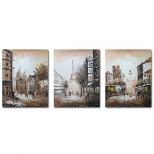 Muzagroo Art Handmade Paris Oil Paintings EiffelTower Wall Art for Living Room Canvas Art European Street View 3 Panels Decor