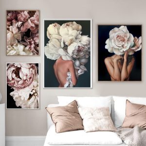 Nórdico moderno floral mulher abstrata moda lona pintura da parede arte impressão cartaz flor imagem da parede para sala de estar decoração casa