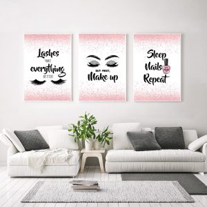 Nails Make Up Poster and Print Lashes Make Everything Better Quote Wall Art Print Eyelash Pictures Bedroom Decoration Home Decor
