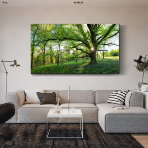 Natural Fresh Sunshine Canvas Painting Green Tree Poster Forest Landscape Wall Art Pictures for Home Decor