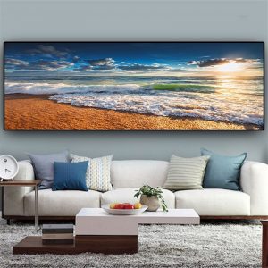 Natural Gold Beach Sunset Landscape Posters and Prints Wall Art Pictures Painting Wall Art for Living Room Home Decor (No Frame)