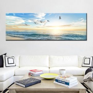 Natural Sea Beach Flying Birds Landscape Posters and Prints Canvas Painting Wall Art Picture for Living Room Cuadros Decor Salon