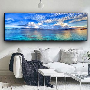 Natural Sunset Blue sky Cloud Lake Landscape Canvas Painting Posters Prints Quadros Wall Art Picture Living Room Decor Cuadros