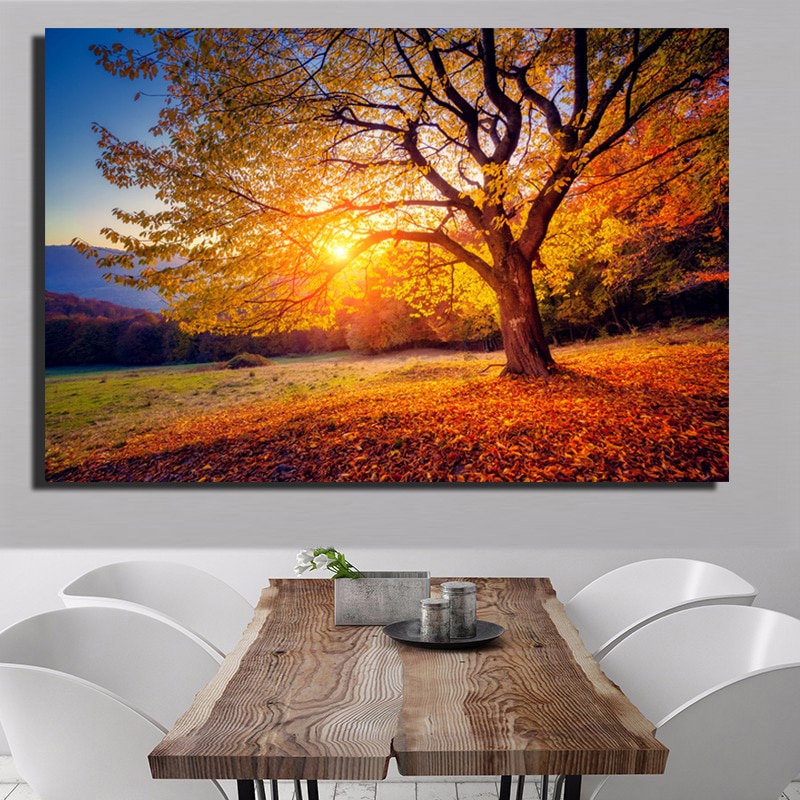 Filed Sunset Nature Landscape Poster Canvas Wall Print Nordic Decoration Picture
