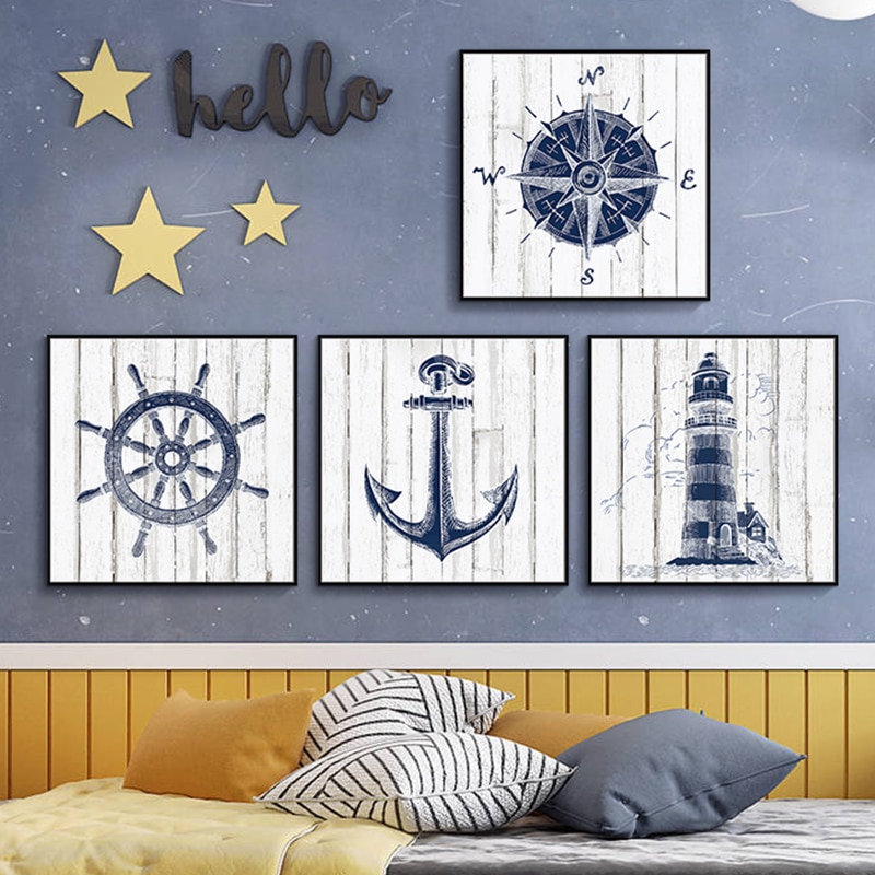 Nautical-Nursery-Wall-Art-Canvas-Painting-Navy-Anchor-Compass-Lighthouse-Print-Arts-Mediterranean-Style-Poster-Boy-1.jpg