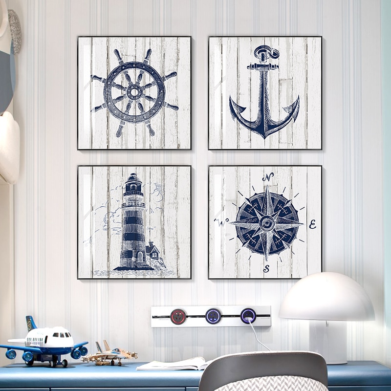 Nautical-Nursery-Wall-Art-Canvas-Painting-Navy-Anchor-Compass-Lighthouse-Print-Arts-Mediterranean-Style-Poster-Boy-2.jpg